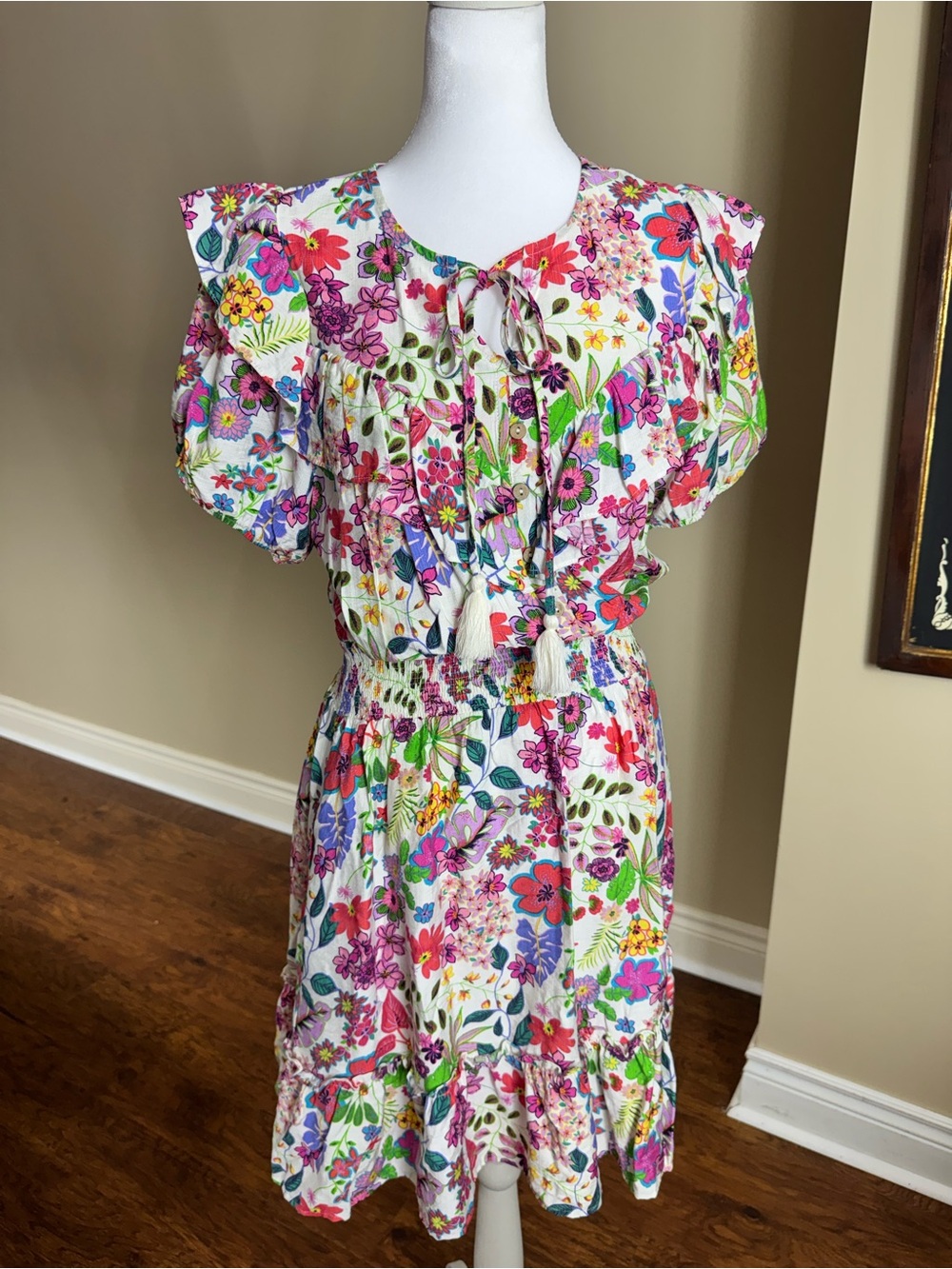 Easel Los Angeles floral ruffle mini dress size small